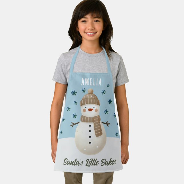 Cute Snowman Snowflakes Santa's Little Baker Kid Apron (Insitu)