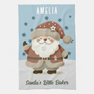 Cute Snowman Snowflakes Santa's Little Baker Kid Tea Towel