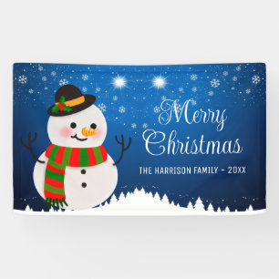 Cute Snowman Snowy Night Christmas Banner