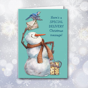 Cute Snowman Special Delivery Christmas Message Holiday Card