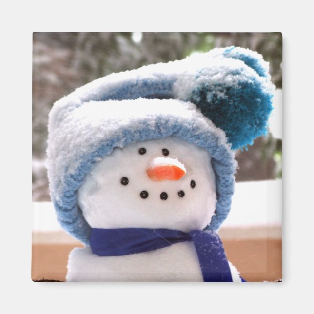 Cute Snowman Square Magnet (Front)