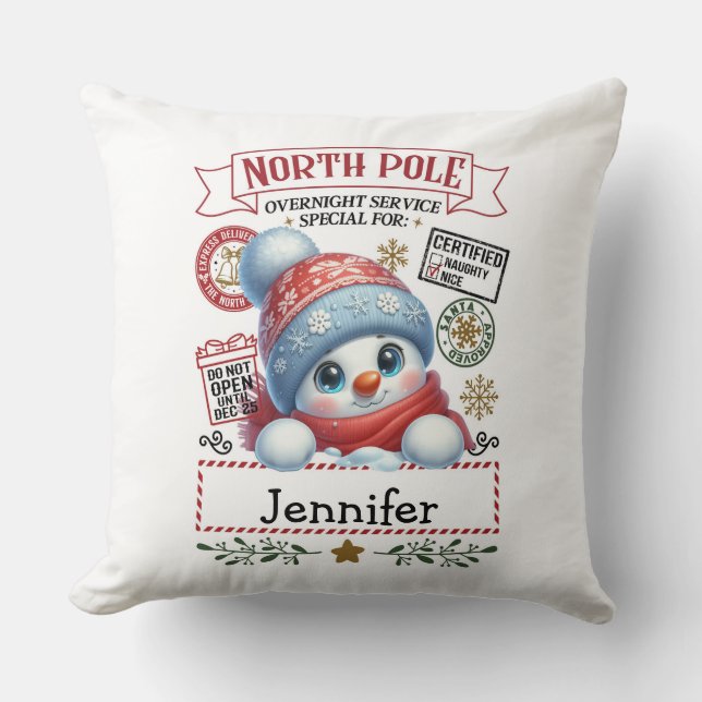 Cute Snowman Throw Pillow (Front)