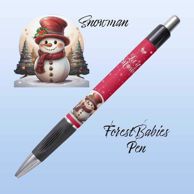 Cute Snowman Top Hat  Let it Snow Red Character ⛄️ (Winter Holiday Season Snowman with Christmas Trees, Let it Snow, sparkle red ForestBabies Xmas pen⛄️)
