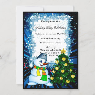 Cute Snowman Tree Christmas Party Invitation