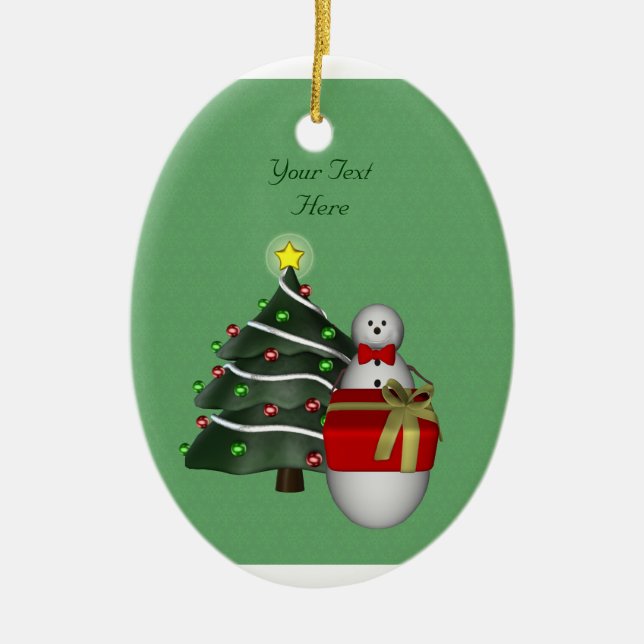 Cute Snowman Tree Holiday Customisable Ornament (Front)