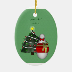 Cute Snowman Tree Holiday Customizable Ornament