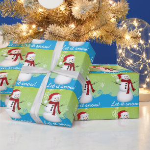 Cute Snowman Wearing Santa Hat Wrapping Paper