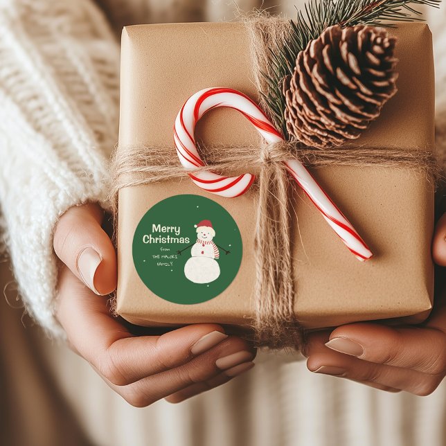 Cute Snowman | Whimsical Christmas Holiday Design Classic Round Sticker (Creator Uploaded)