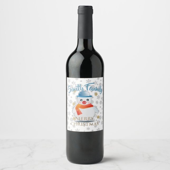 Cute Snowman Wine Label (Front)