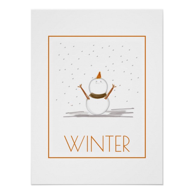Cute Snowman Winter Art Poster (Front)