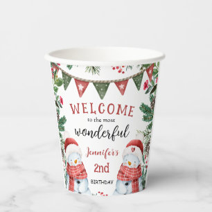 Cute Snowman Winter Christmas 2nd Birthday Paper Cups