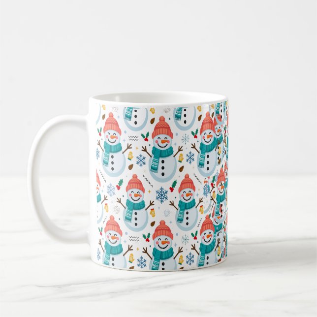 Cute Snowman Winter Christmas Pattern Coffee Mug (Left)