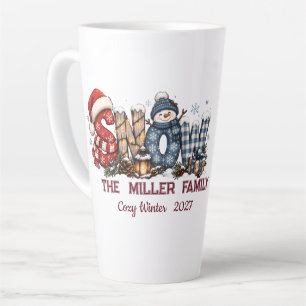 Cute Snowman Winter Custom Family Name Year Latte Mug