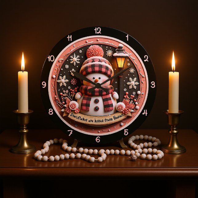 Cute Snowman Winter Holiday Scene Large Clock (Creator Uploaded)