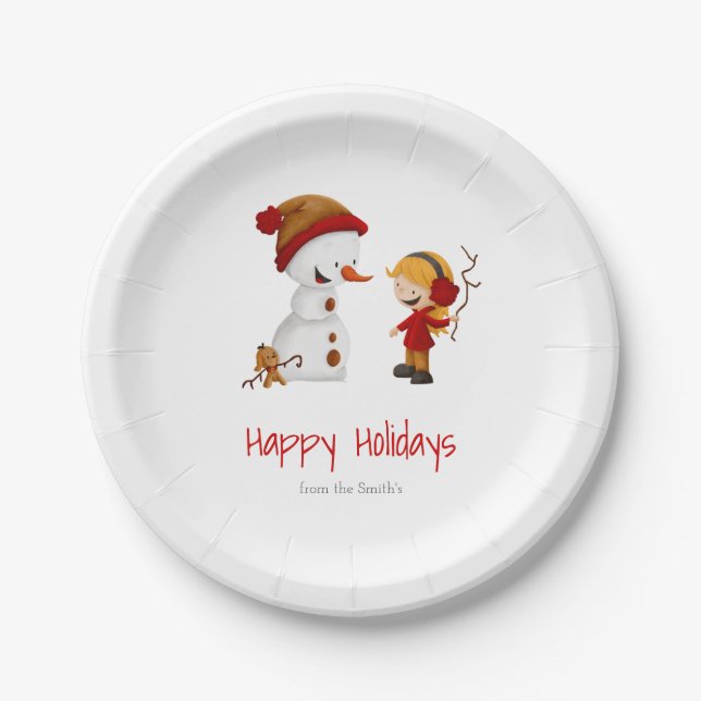 Cute Snowman Winter Holidays Party Paper Plate (Front)