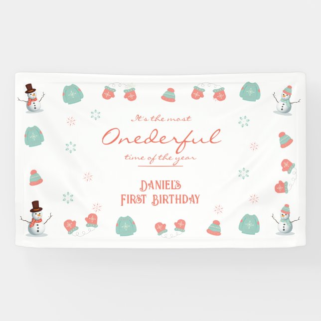 Cute Snowman Winter Onederland Birthday  Banner (Horizontal)