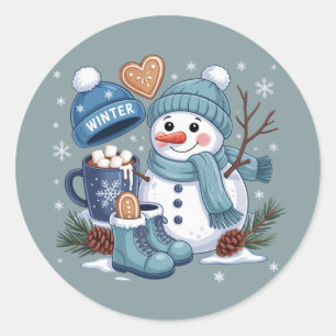 Cute Snowman Winter Season Vibes Christmas Holiday Classic Round Sticker