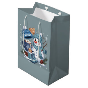 Cute Snowman Winter Season Vibes Christmas Holiday Medium Gift Bag