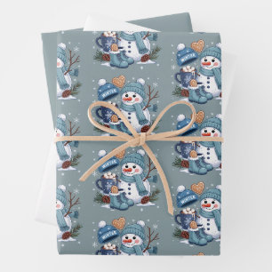 Cute Snowman Winter Season Vibes Christmas Holiday Wrapping Paper Sheet