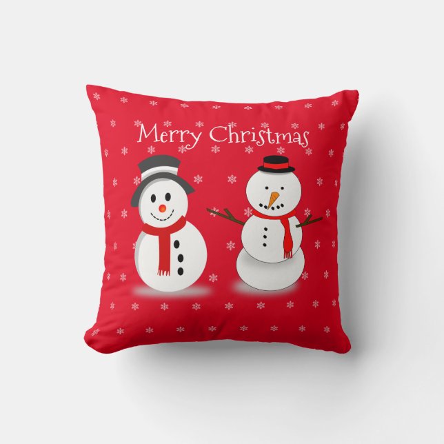 Cute Snowman Winter Snow Red Merry Christmas Kids Cushion (Front)