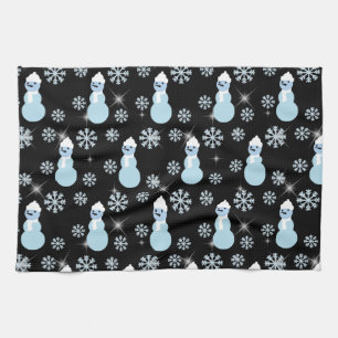 Cute Snowman Winter Snowflake Sparkles Snowing Tea Towel