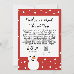 Cute Snowman Winter Wedding Thank You QR Code Card