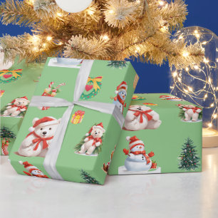 Cute Snowman winter white Bear Santa Christmas Wrapping Paper