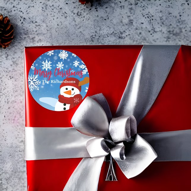 Cute Snowman Winter Wonderland Merry Christmas Classic Round Sticker (Creator Uploaded)