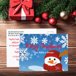 Cute Snowman Winter Wonderland Merry Christmas  Holiday Postcard<br><div class="desc">Personalised Christmas holiday postcard design featuring a cute illustration of a snowman on a blue gradient background with snowflakes. The text is fully customisable. To change it use the Personalise option. For more changes, such as changes to the font, font colour or text layout, use the Edit design tool option....</div>