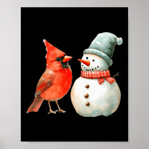 Cute Snowman With Bird Winter Christmas Scene Poster