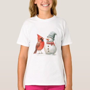Cute Snowman with Bird Winter Christmas Scene T-Shirt
