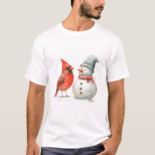 Cute Snowman with Bird Winter Christmas Scene T-Shirt