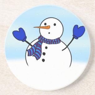 Cute Snowman With Blue Mittens Coaster