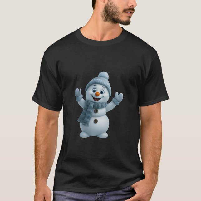 Cute Snowman with Blue Scarf – Adorable Winter Chr T-Shirt (Front)