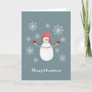 Cute Snowman with Bunting Holiday Card