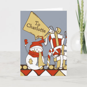 Cute Snowman With Christmas Gifts Personalised Card