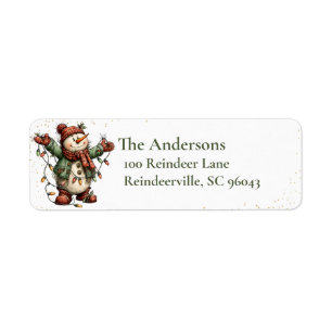 Cute Snowman with Christmas Lights Return Address Label
