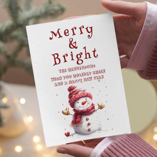 Cute Snowman with Hugging Hands Merry and Bright  Holiday Card (Creator Uploaded)