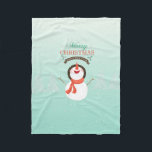 Cute Snowman With Merry Christmas Typography Fleece Blanket<br><div class="desc">Cute Retro Snowman  with Merry christmas and happy new year with white christmas trees and snowflakes over  soft teal blue background.</div>