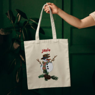 Cute snowman with name 1 side tote bag