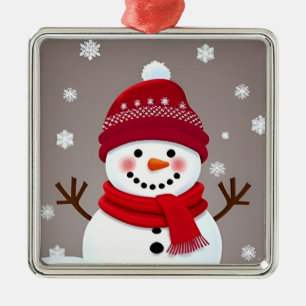 Cute Snowman with Red Scarf Metal Ornament