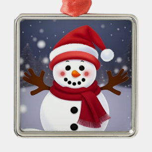 Cute Snowman with Red Scarf Metal Ornament