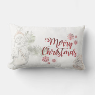 Cute  Snowman With Santa Hat, Merry Christmas Lumbar Cushion