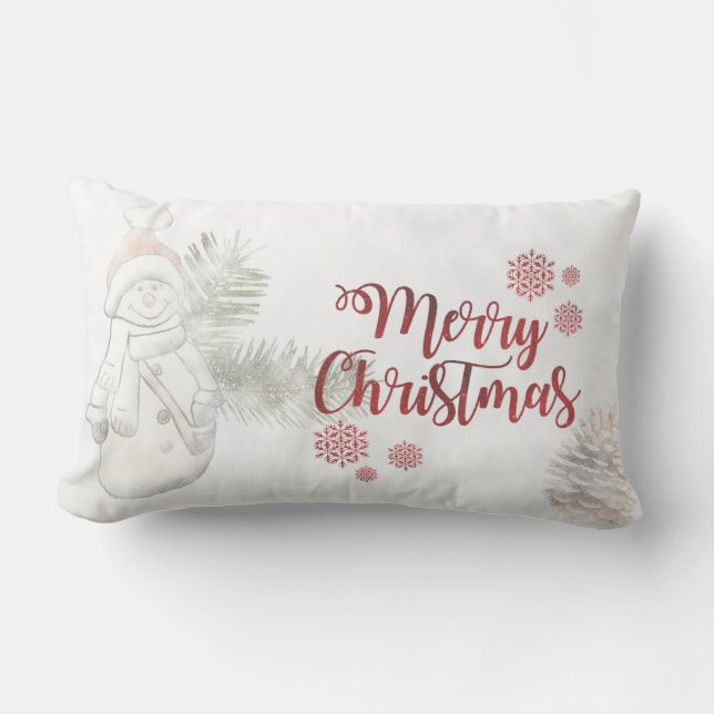 Cute  Snowman With Santa Hat, Merry Christmas Lumbar Cushion (Front)