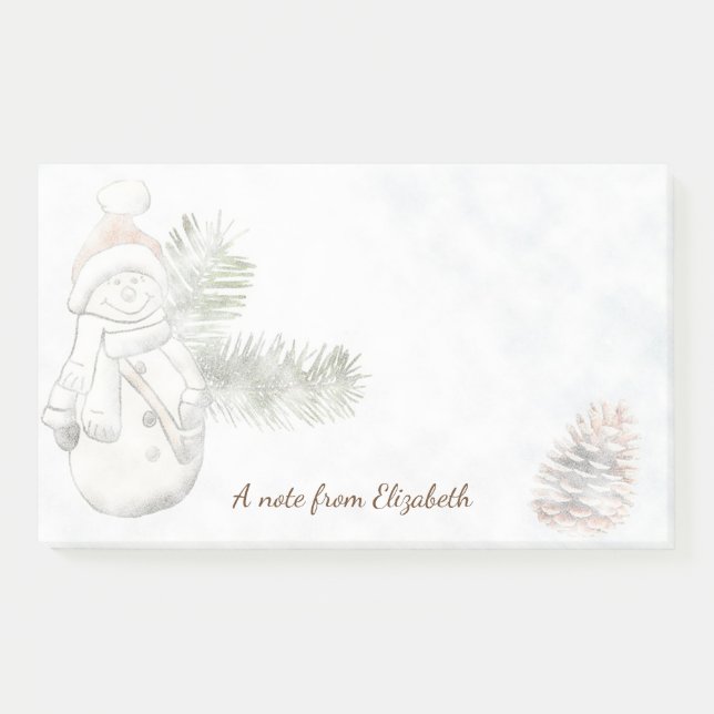 Cute Snowman With Santa Hat  -Personalised Post-it Notes (Front)