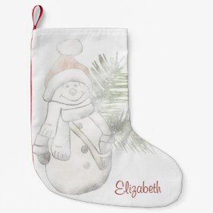 Cute Snowman With Santa Hat - Personalised Small Christmas Stocking