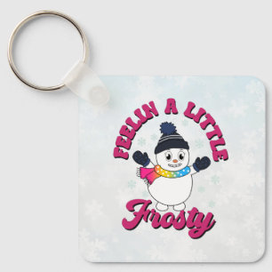 Cute Snowman With Scarf in Pansexual Flag Colours Key Ring