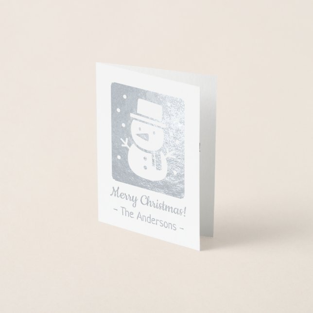 Cute Snowman with Scarf Silver Foil Christmas Card (Front)