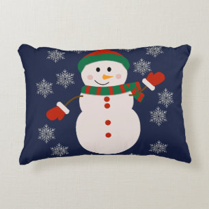 Cute Snowman with Silver Snowflakes Christmas Desi Decorative Cushion