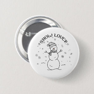 Cute Snowman with SNOW LOVER Text and Snowflakes 6 Cm Round Badge